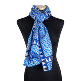 Blue silk scarf for women and men inspired by islamic geometry