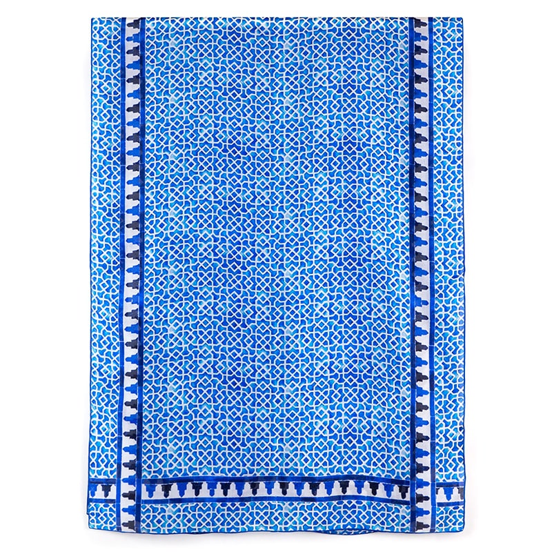 Large blue silk scarf inspired by moorish tiles