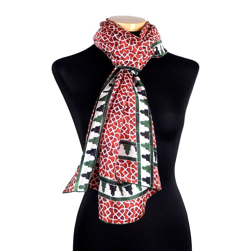 Red and green silk neck scarf for women and men