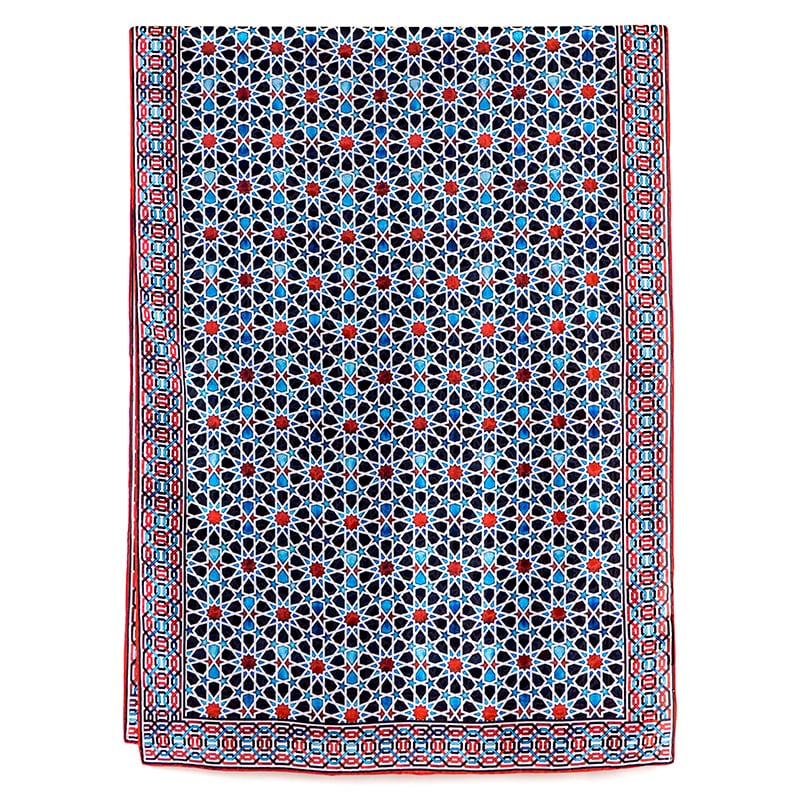 Large silk scarf with geometric print inspired by alhambra tiles