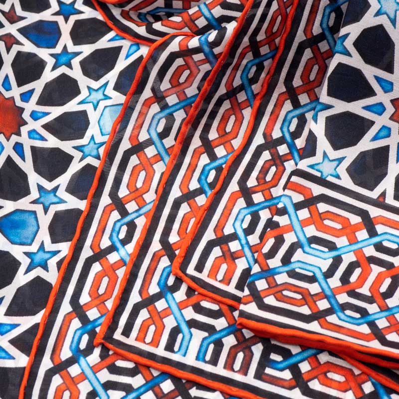 Alhambra mosaic tiles inspired silk scarf