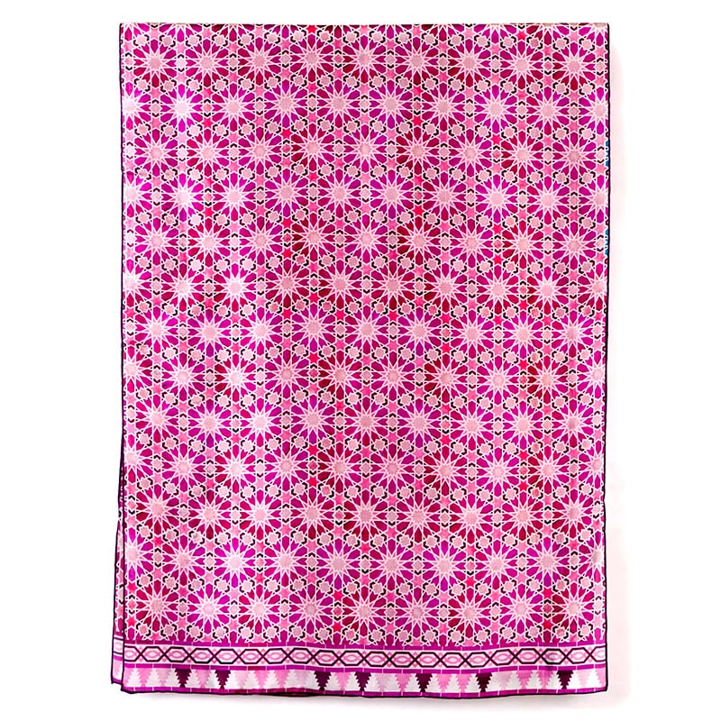 Large pink silk scarf with islamic art geometric design