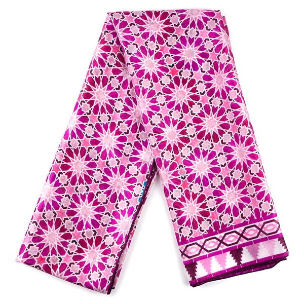Pink women's silk scarf with islamic geometry pattern
