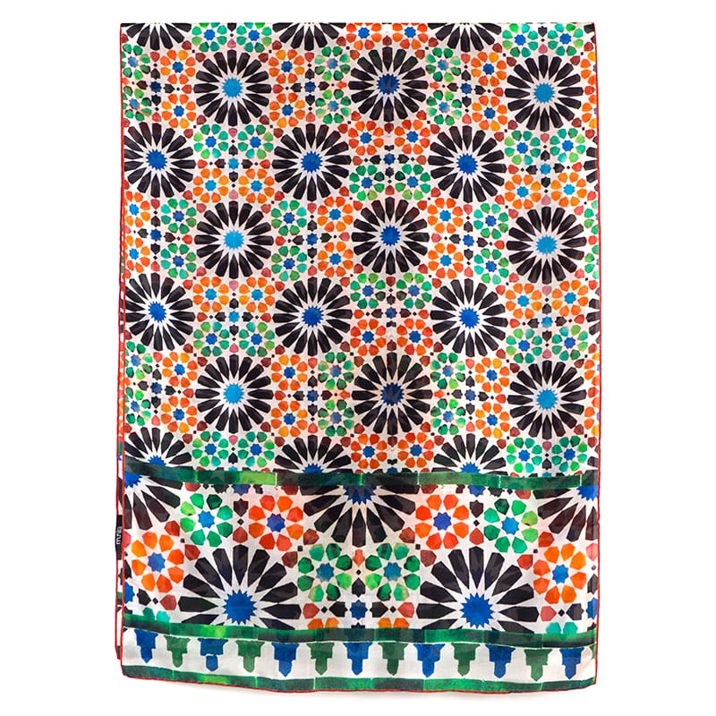 Large silk scarf inspired by moroccan mosaic tiles