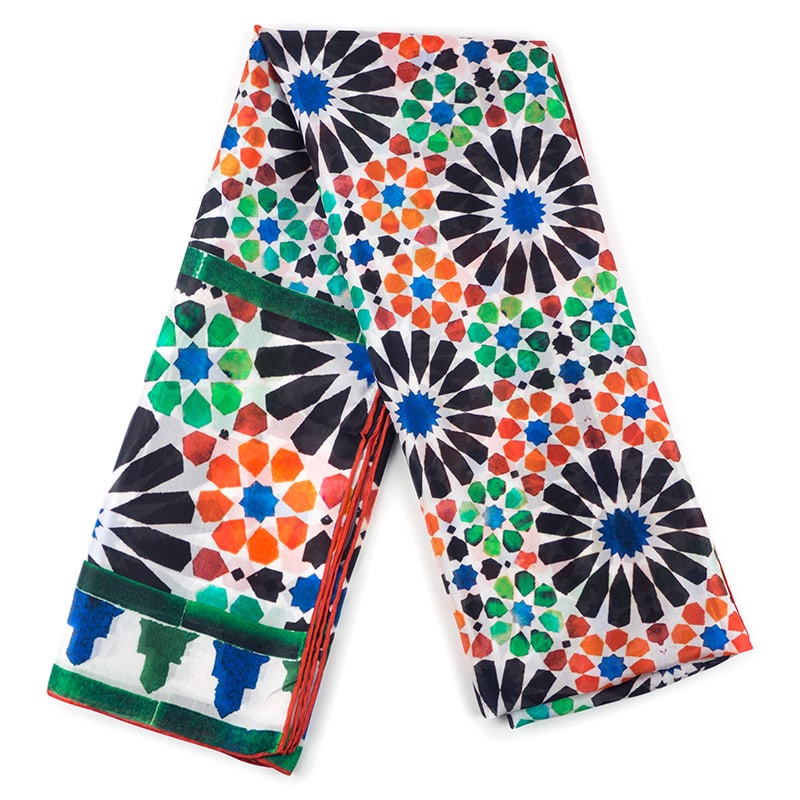 Orange, green and black Islamic geometry scarf