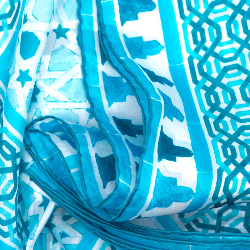 Light blue silk scarf with islamic art print