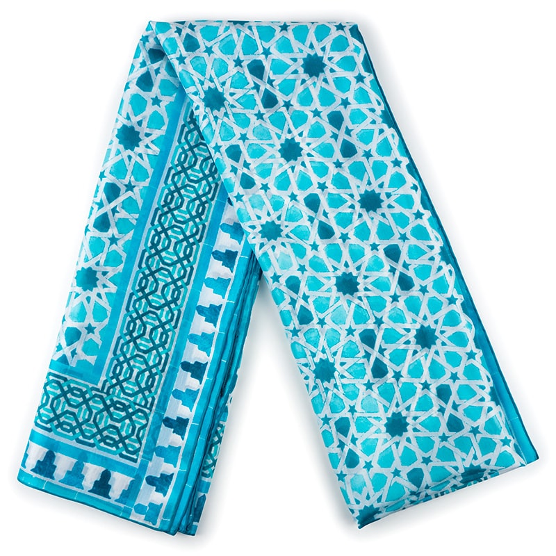 Light blue silk scarf inspired by Islamic Art