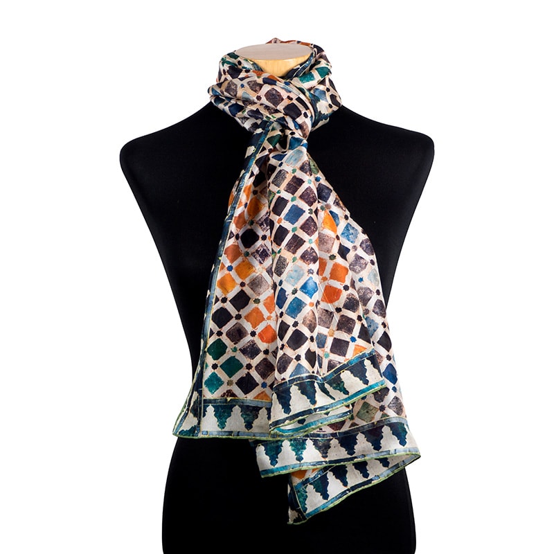 Colorful silk scarf for women inspired by Islamic art patterns