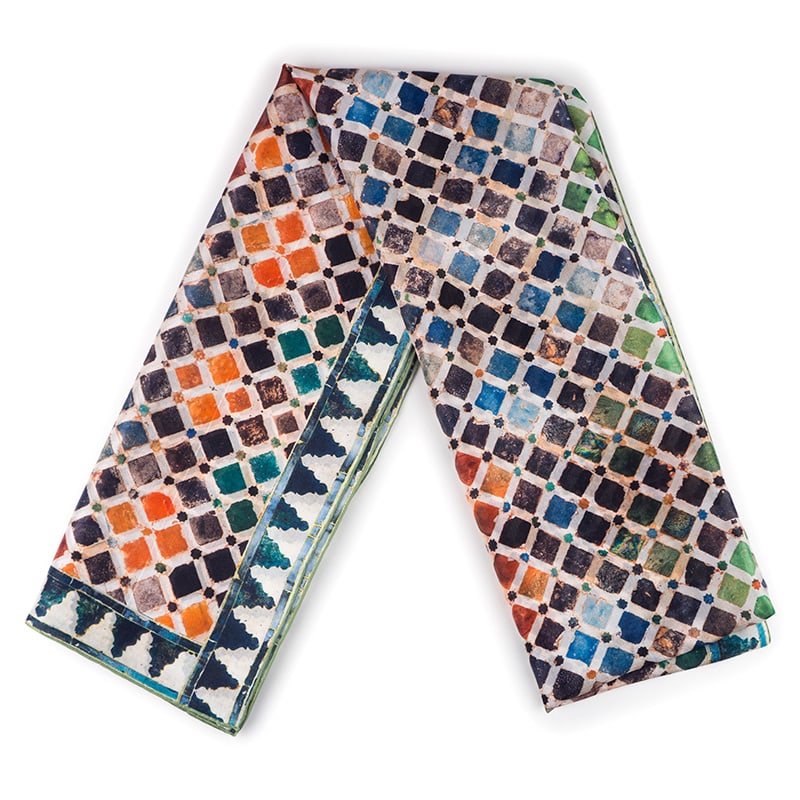 Multicolored silk scarf inspired by the Alhambra of Granada mosaic tiles