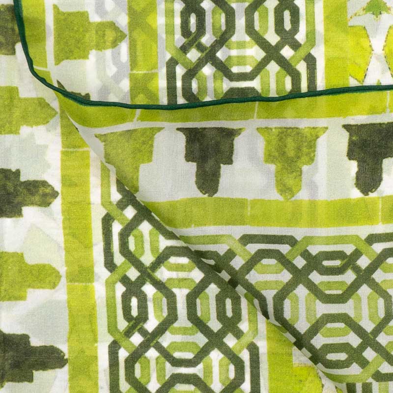 Detail of hand-rolled green silk scarf