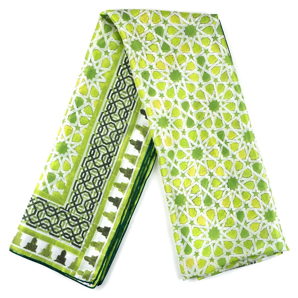 Green silk scarf with stars pattern