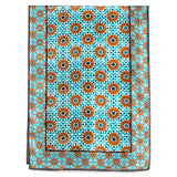 Blue and brown large silk scarf inspired by moroccan tiles
