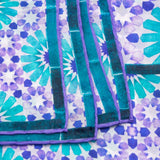 Detail of purple and turquoise silk scarf inspired by islamic art
