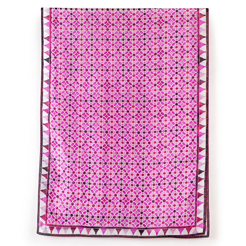 Long pink silk scarf for women's inspired by islamic geometry