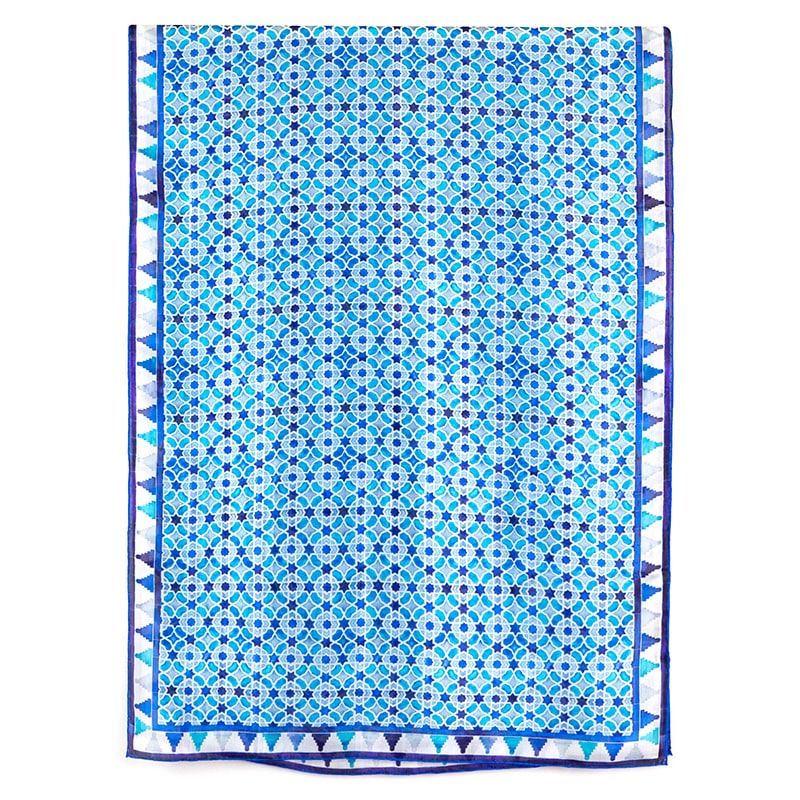 Large light blue silk scarf with moorish inspired print