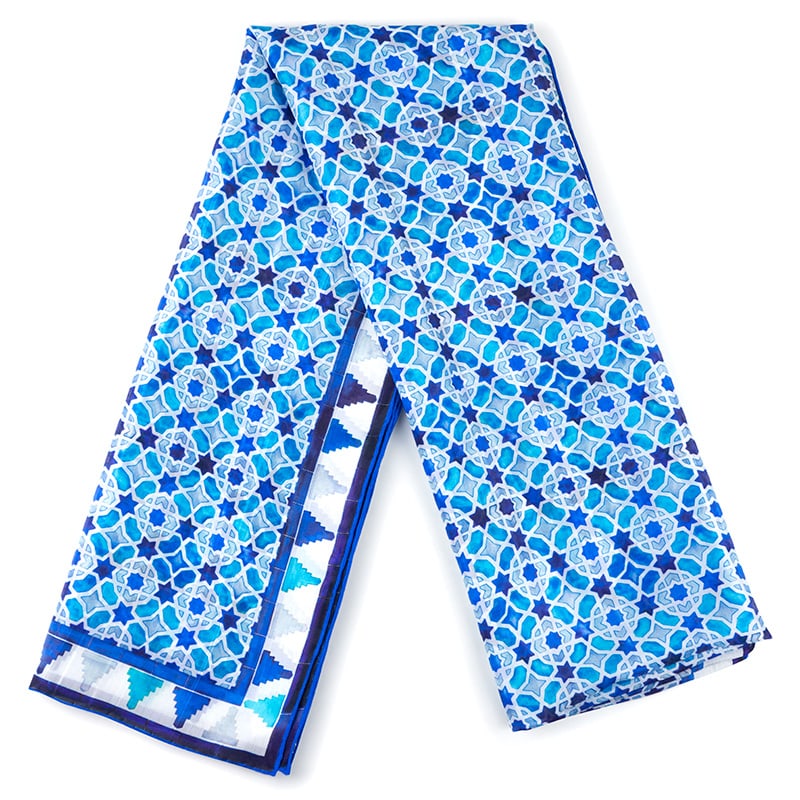 Light blue silk scarf inspired by Islamic tiles