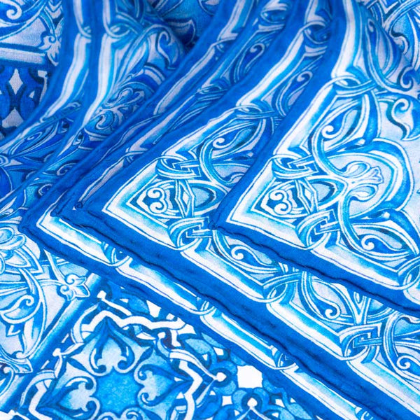 Detail of blue silk scarf