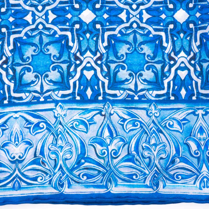 Islamic art inspired blue silk scarf
