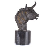 Sculpture for decoration of bull's head made of bronze with marble