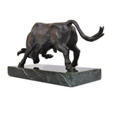 Bronze bull sculpture with marble base