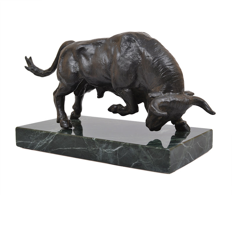 Bronce charging bull sculpture with marble stand