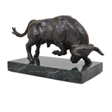 Bronce charging bull sculpture with marble stand