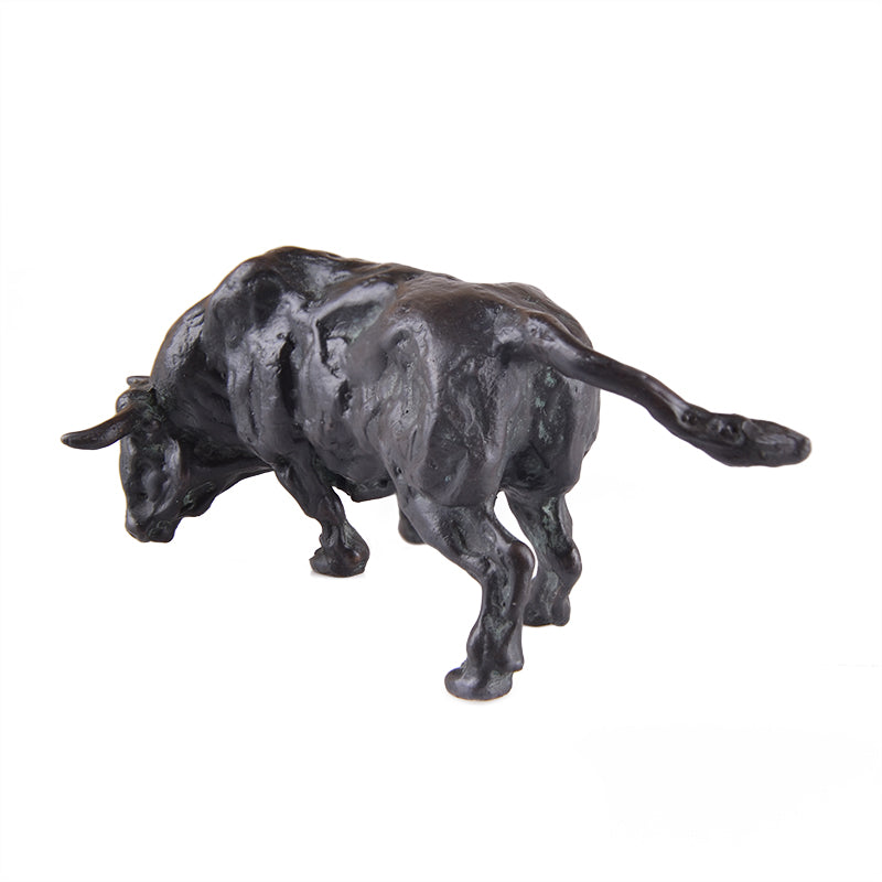 Small bronze grazing bull sculpture