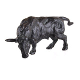 Small bronze full body grazing bull sculpture