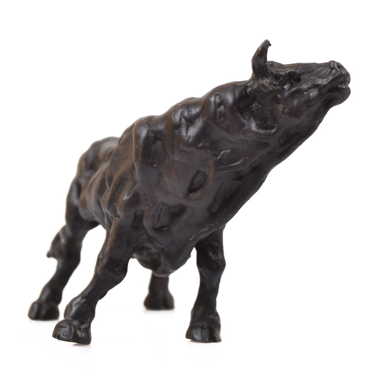 Bronze full body bull sculpture with raised head