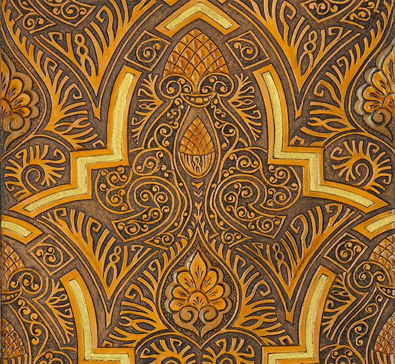 Detail of embossed leather painting inspired by islamic art