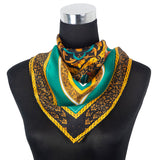 Satin Square Silk Scarf with gold, black and turquoise color