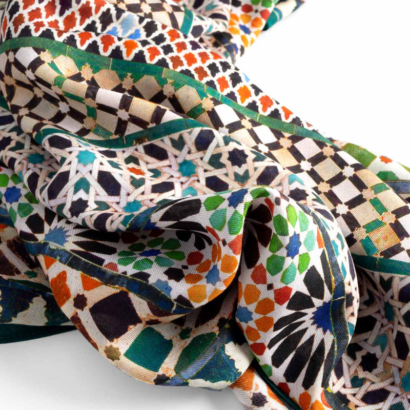 Detail of multicolored scarf inspired by Islamic Geometry