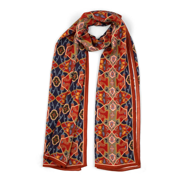 Blue and red scarf inspired by Turkish Art