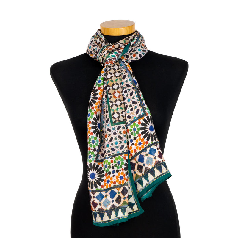 Neck scarf with colorful print inspired by Islamic Art
