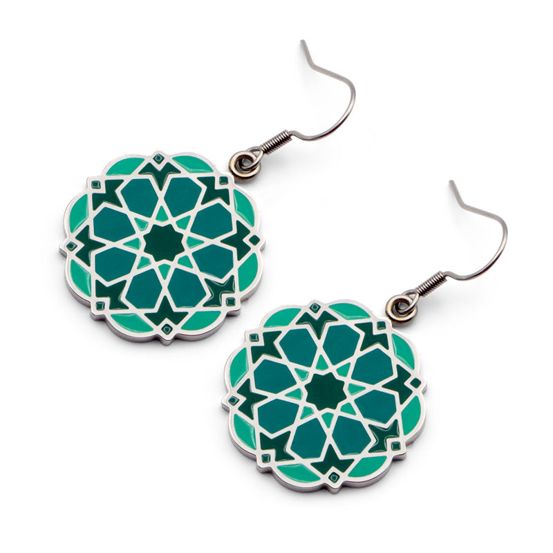 Alhambra tiles inspired green earrings