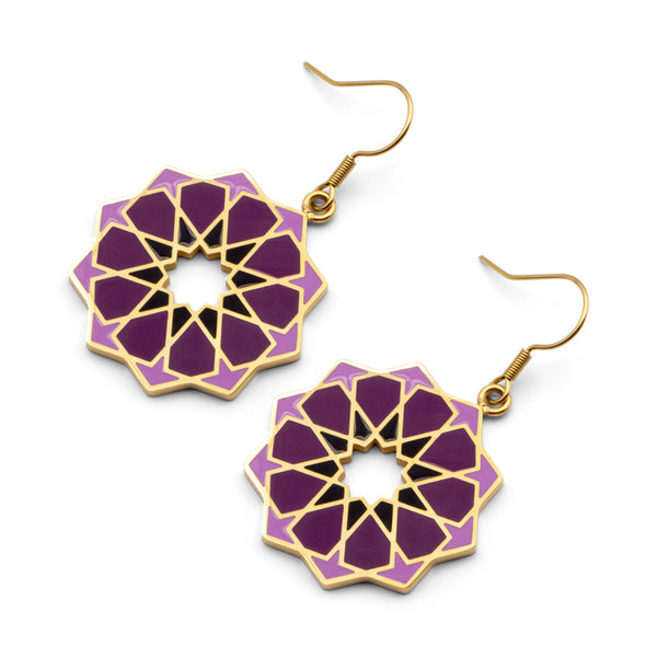 Geometric Gold Plated Dangling Earrings Siraj Purple