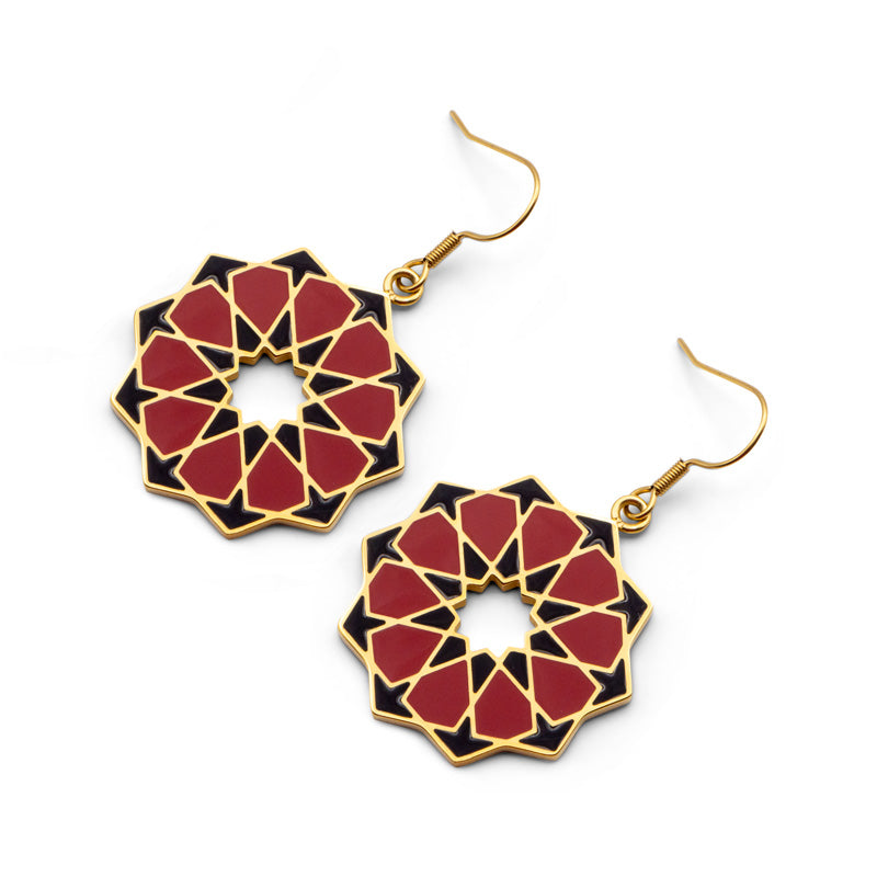 Geometric Gold Plated Dangling Earrings Siraj Red