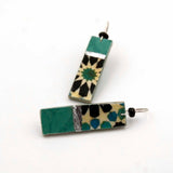 Green earrings with rectangle shap and with islamic art inspired print