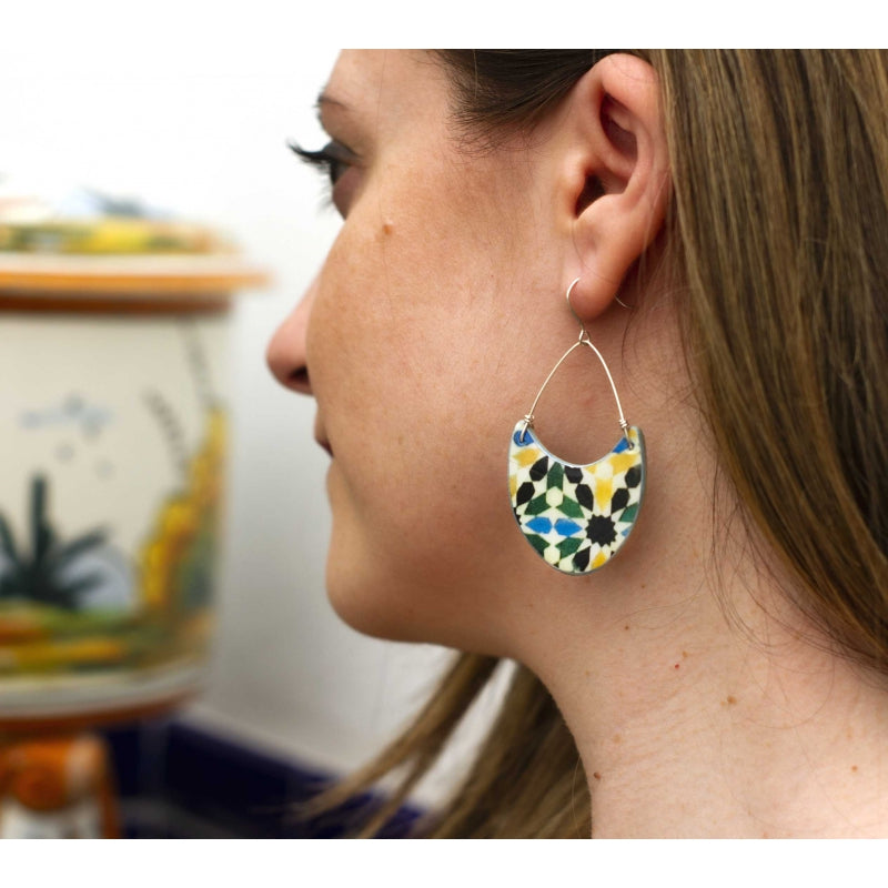 Big colorful earrings inspired by islamic art geometry