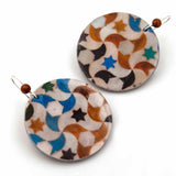 Round colorful islamic tiles inspired earrings with natural stone bead