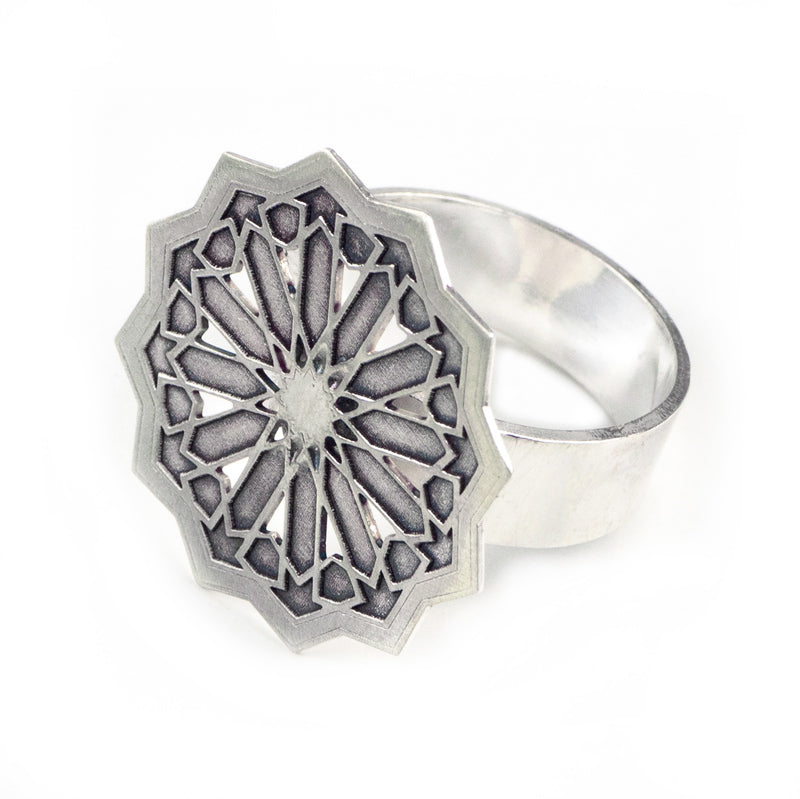 Silver ring geometric pattern