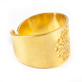 Gold wide ring featuring an islamic art laser cut work