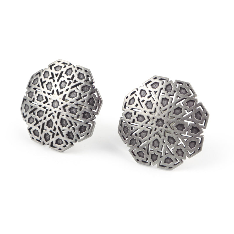 Islamic art inspired stud silver earrings