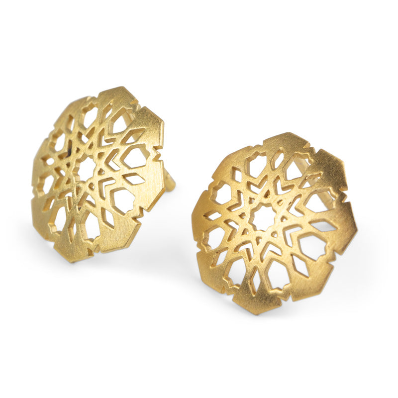 Gold plated stud earrings with islamic art pattern