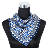 Blue and white silk square neck scarf