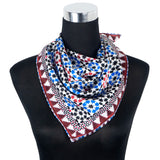 Blue and red square silk neck scarf