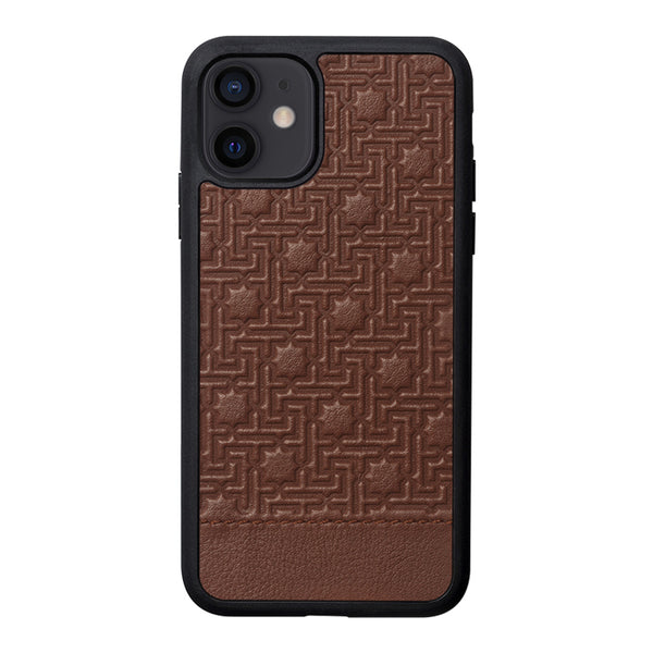 iPhone 12 leather case embossed brown